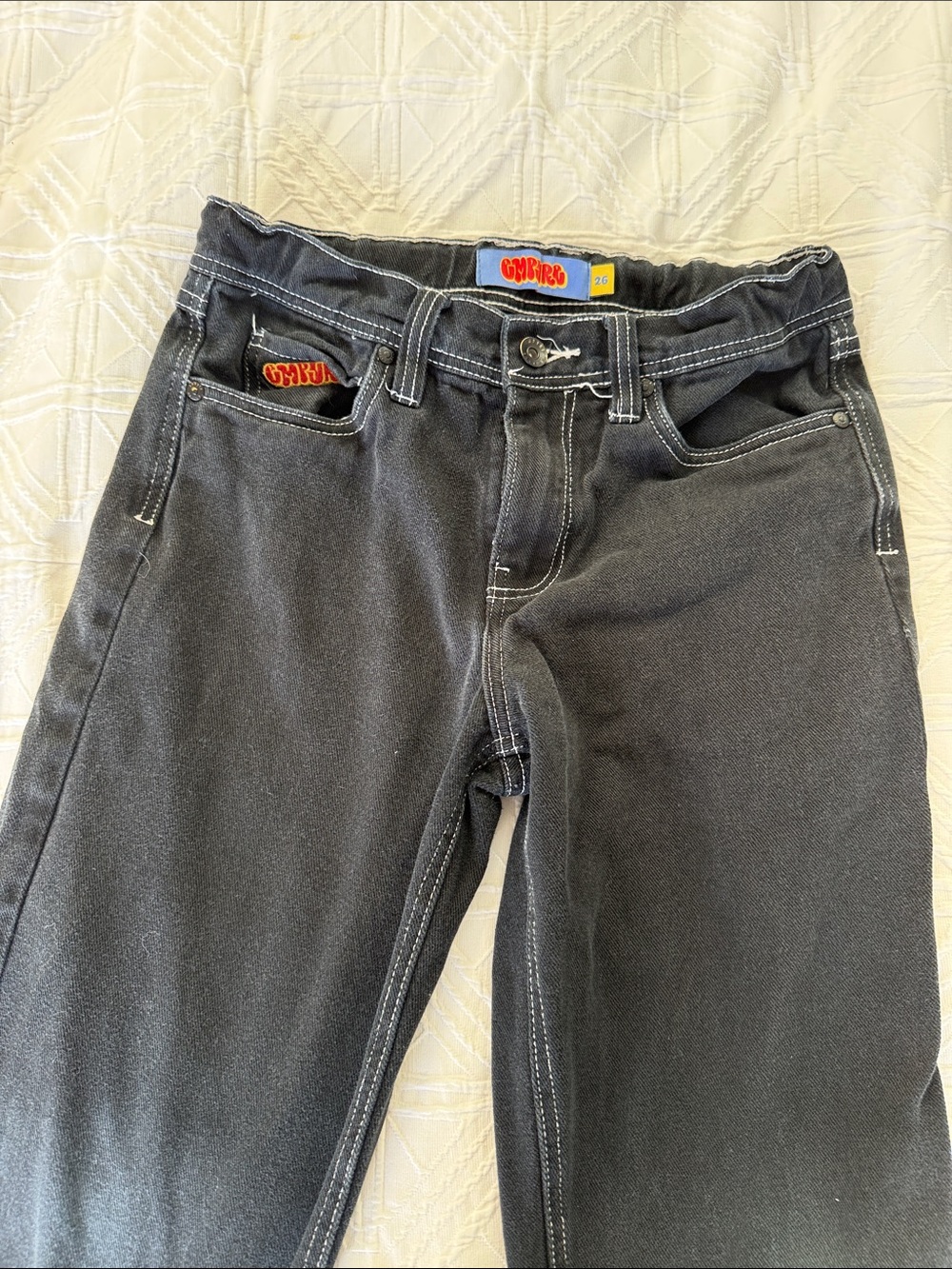 Empyre Baggy Black Jeans with White Stitching